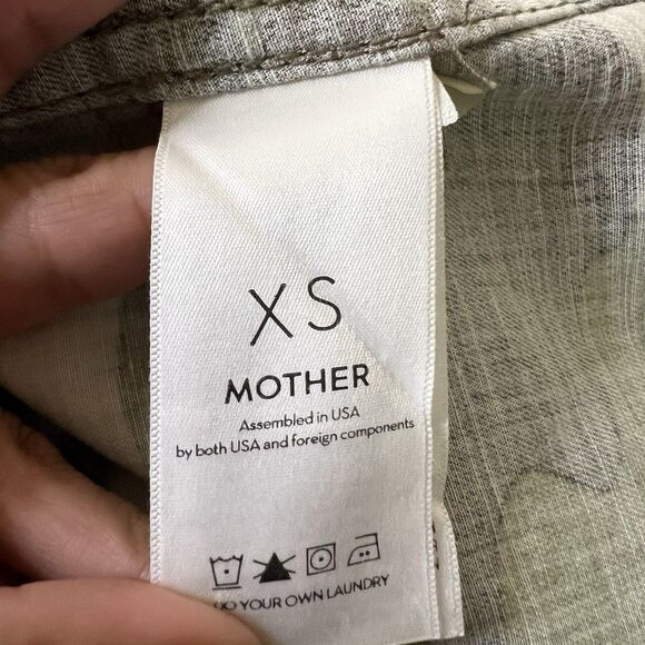 Mother Shirt Womens XS Green Linen Lyocell Camouflage Loose Veteran Button Up - Picture 4 of 11